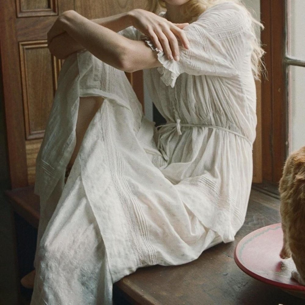 Doen Primrose Dress in Salt White size Small S Edwardian Cotton Voile Maxi Midi